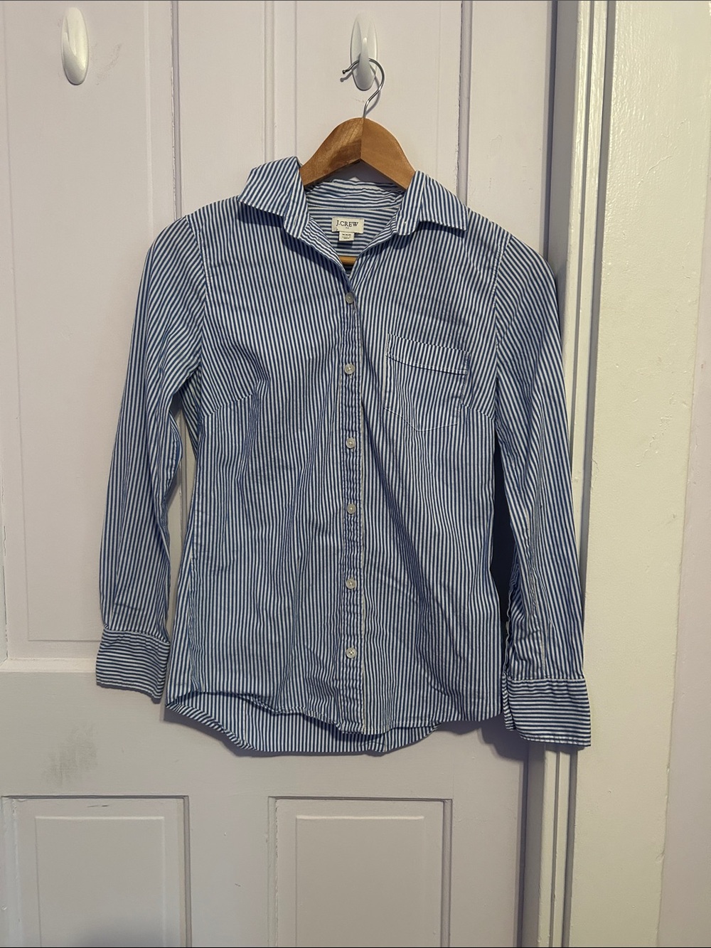 J. Crew Blue & White Vertical Stripe Button-Up Shirt
